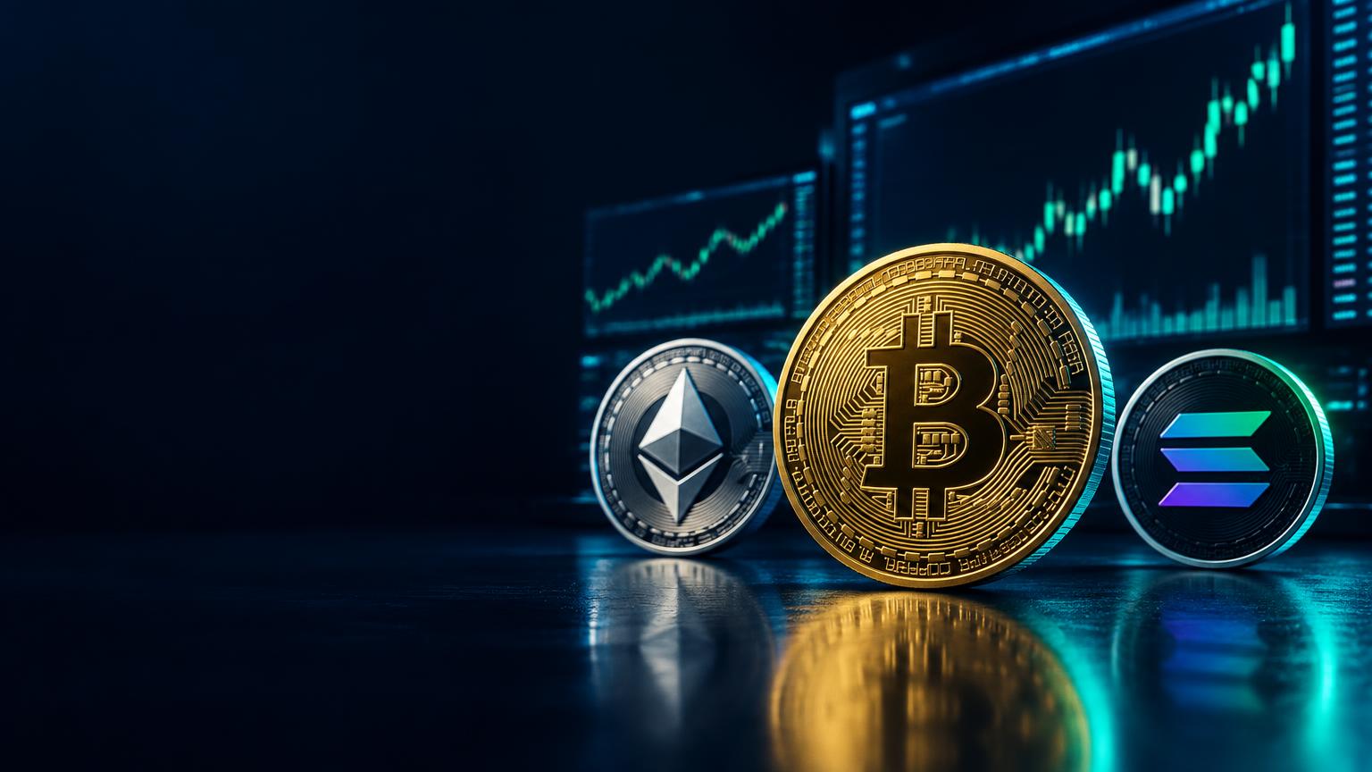 Bitcoin et cryptomonnaies devant les graphiques de marché